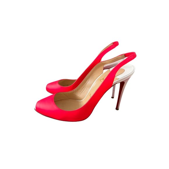 CHRISTIAN LOUBOUTIN Neon Pink White Slingback Heels Size 37 / US 7 - Picture 8 of 10